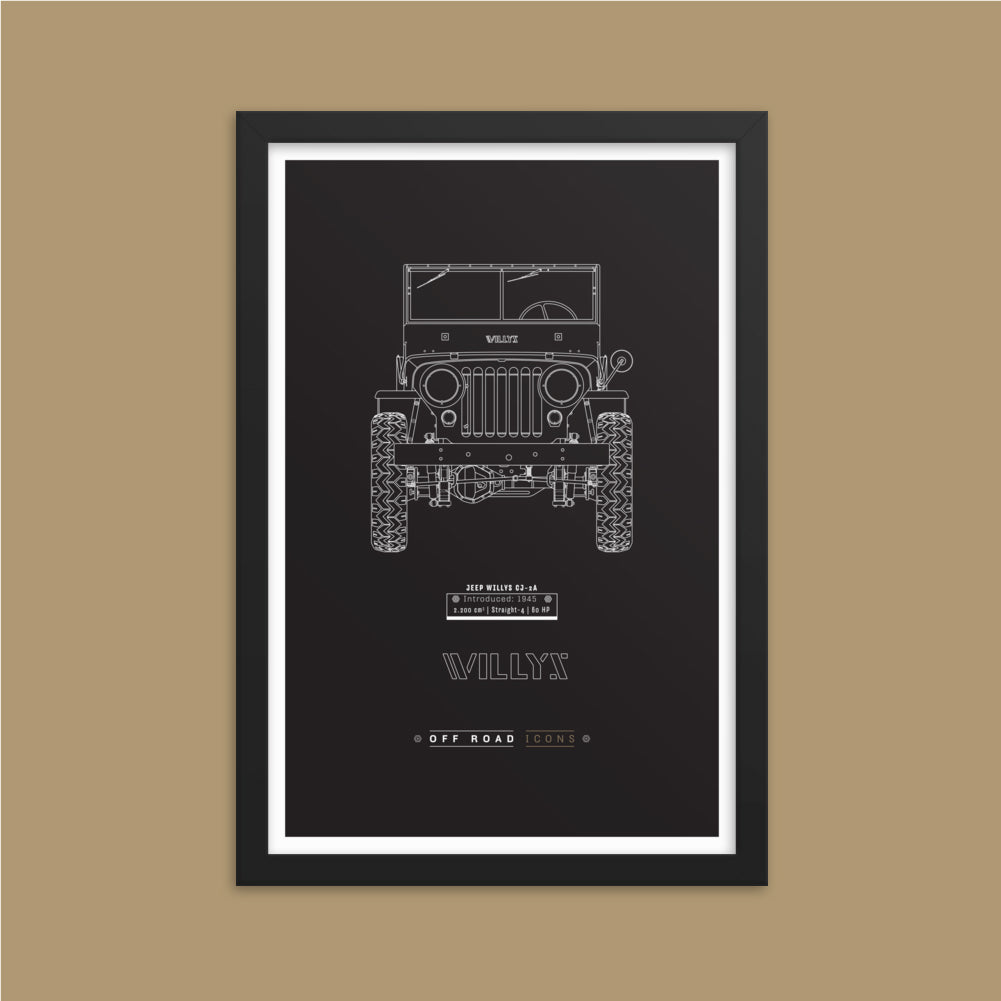 Willys, dark blueprint - Matte Framed poster