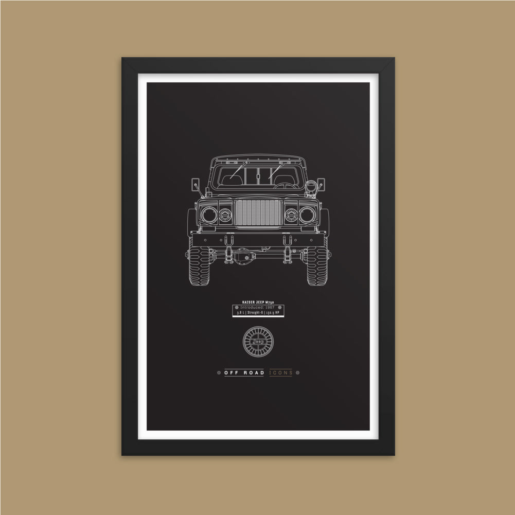 Kaiser Jeep, dark blueprint - Matte Framed poster