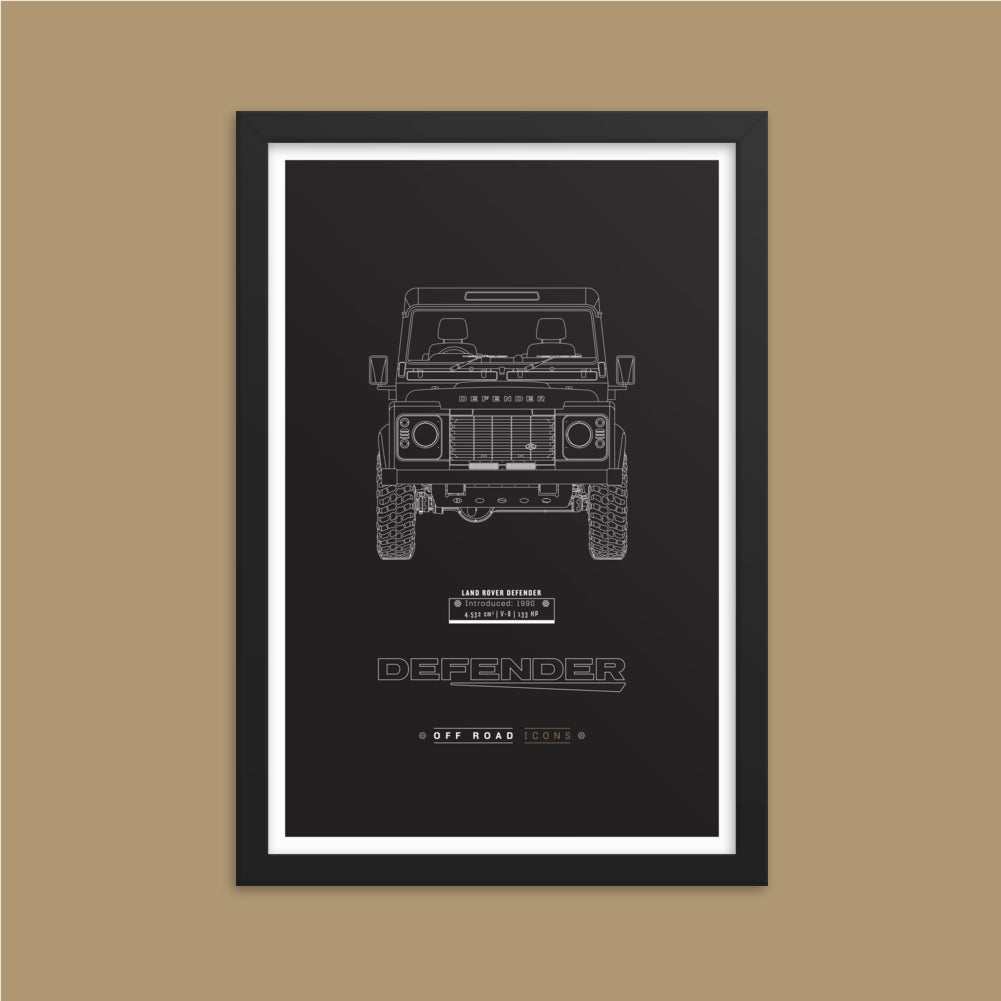 Defender, dark blueprint - Matte Framed poster