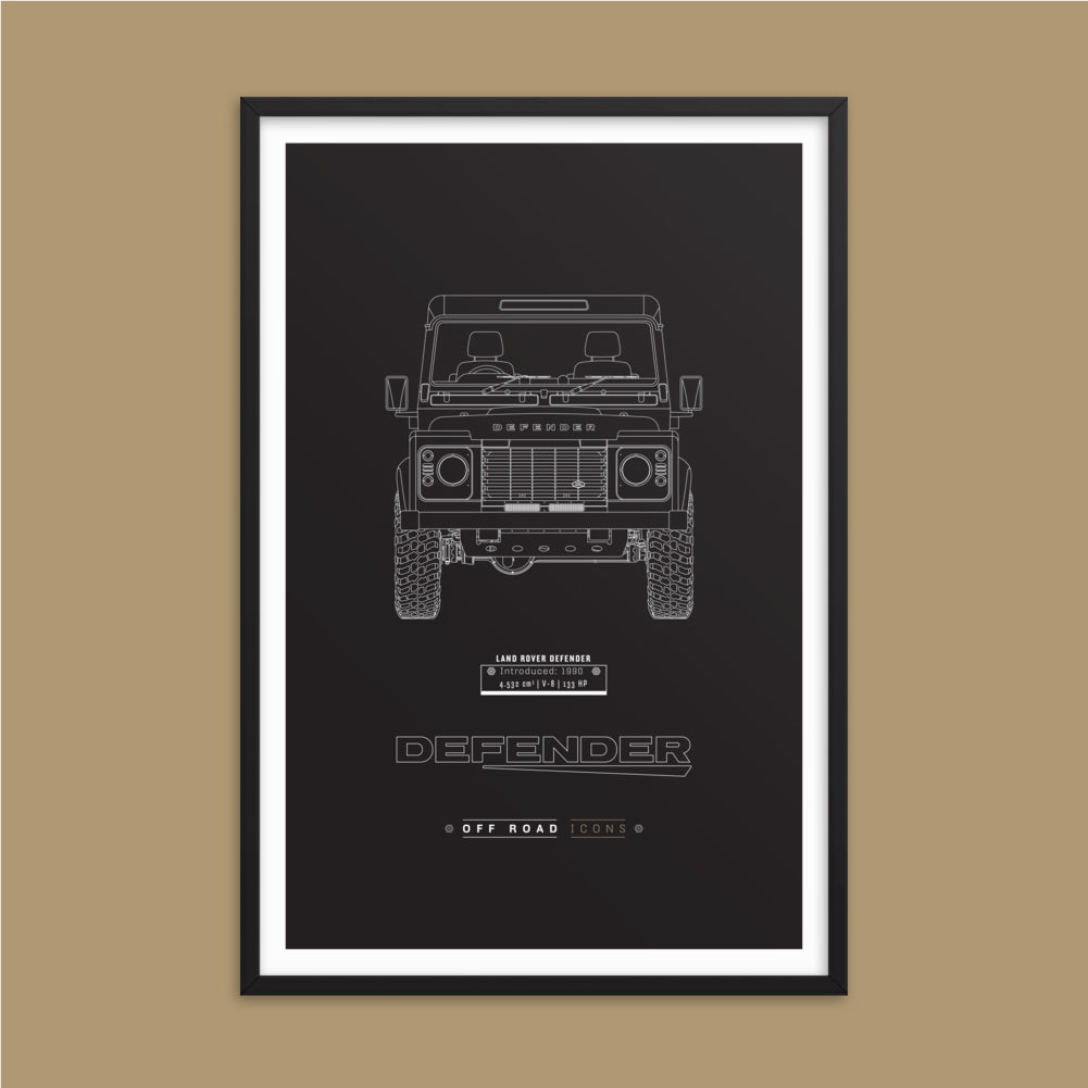 Defender, dark blueprint - Matte Framed poster