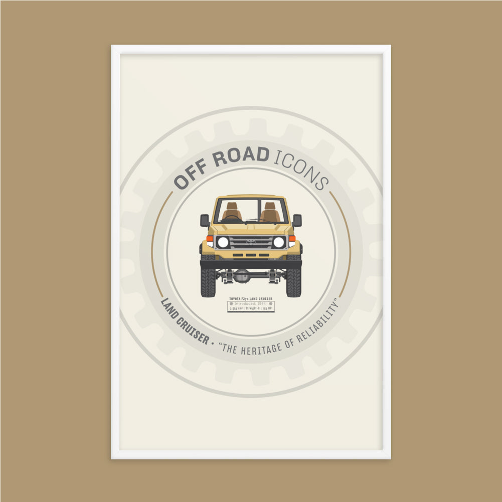 FJ70, wheel badge - Matte Framed poster