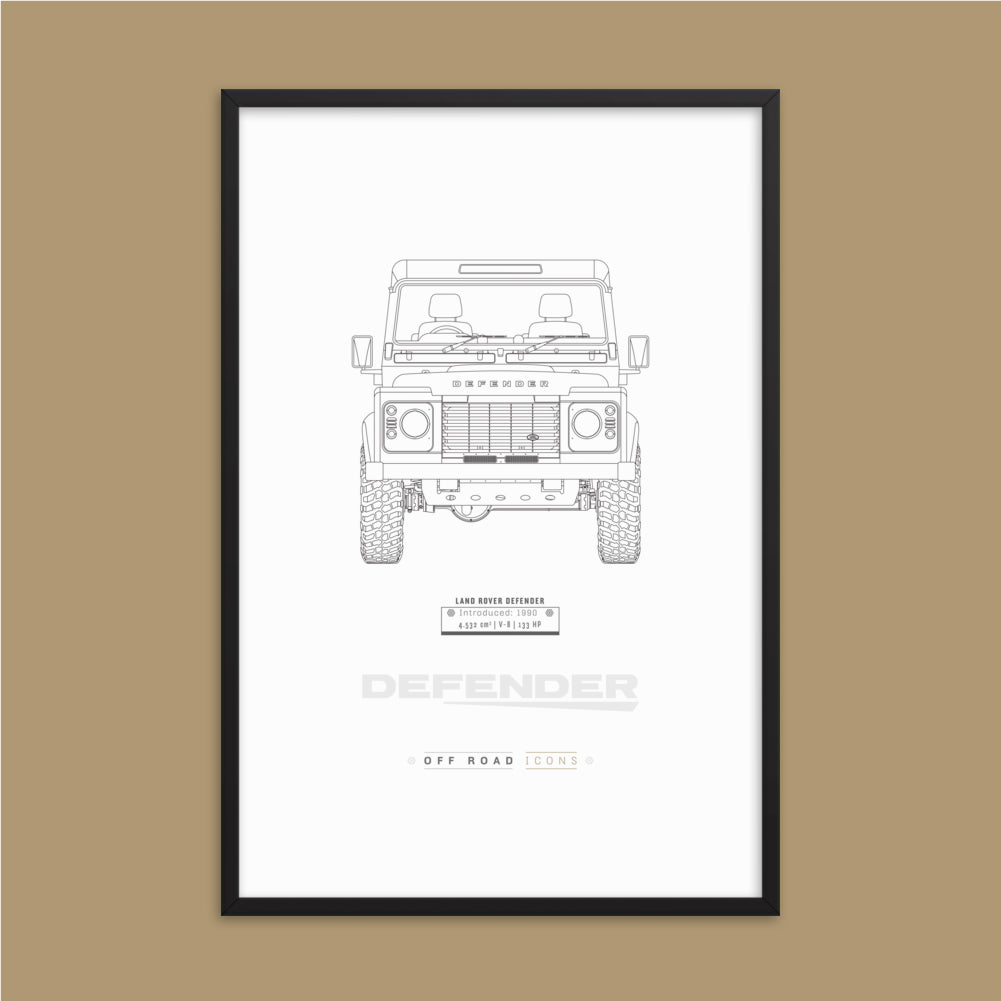 Defender, clean blueprint - Matte Framed poster