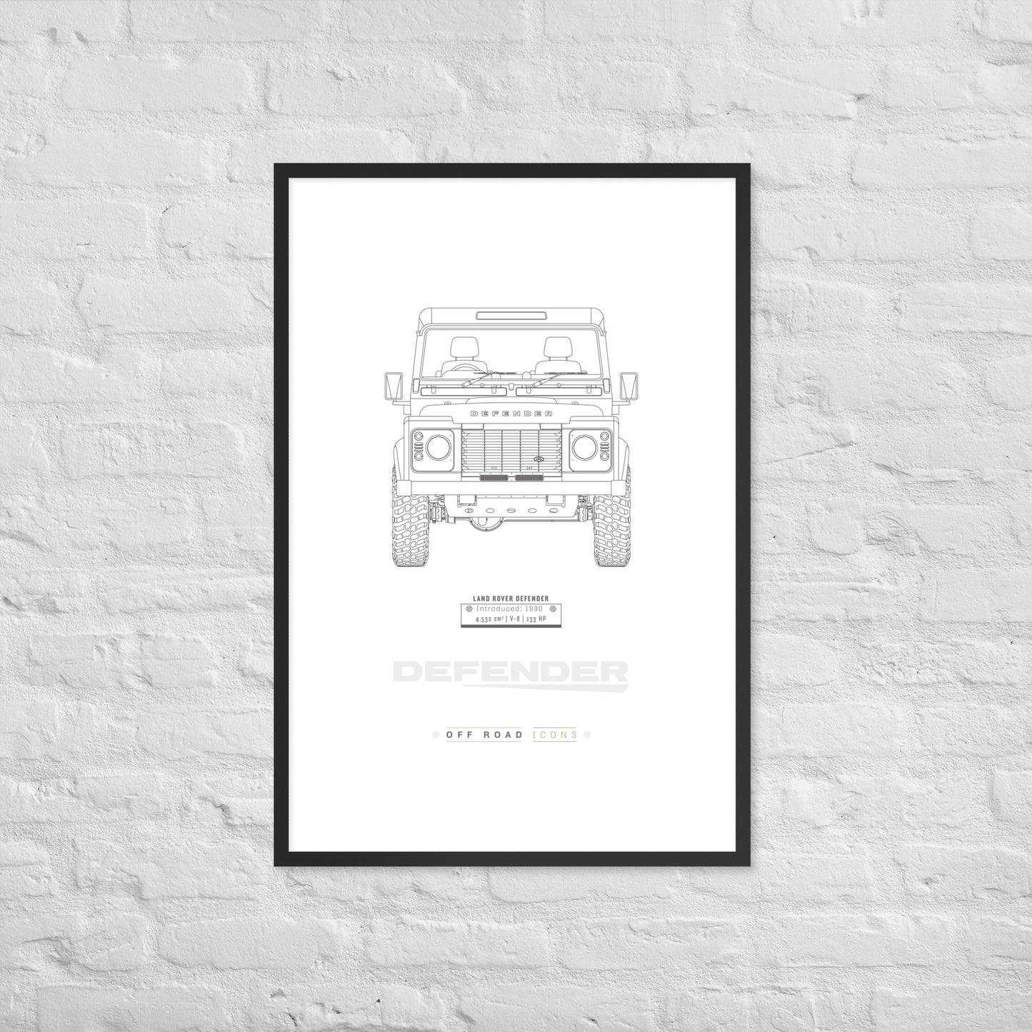 Defender, clean blueprint - Matte Framed poster
