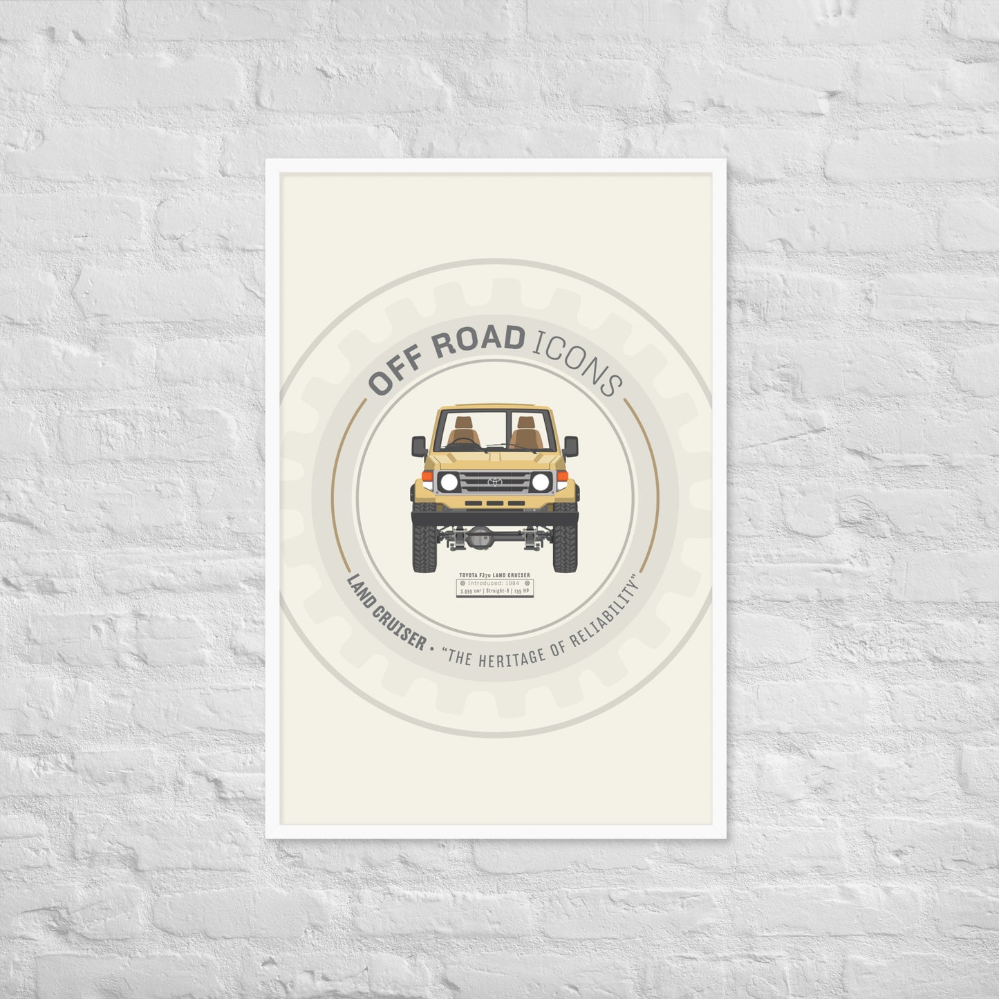 FJ70, wheel badge - Matte Framed poster