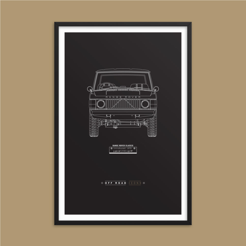 Range Rover Classic, dark blueprint - Framed poster