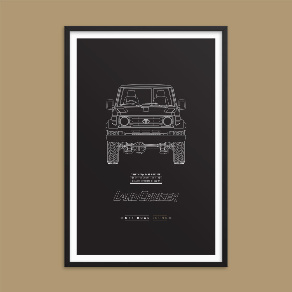 FJ70, dark blueprint - Matte Framed poster – Off-road Icons