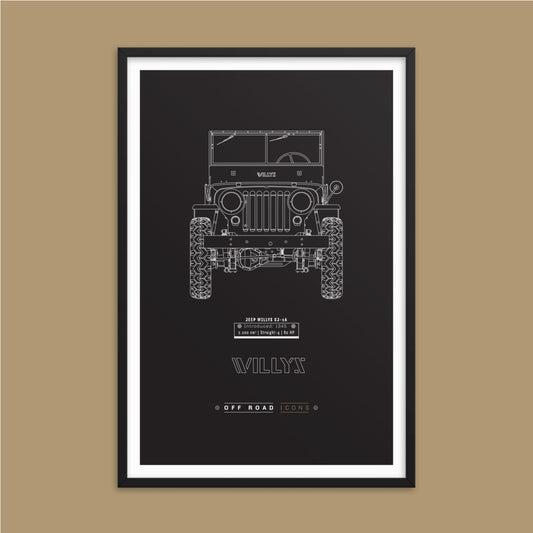 Willys, dark blueprint - Matte Framed poster