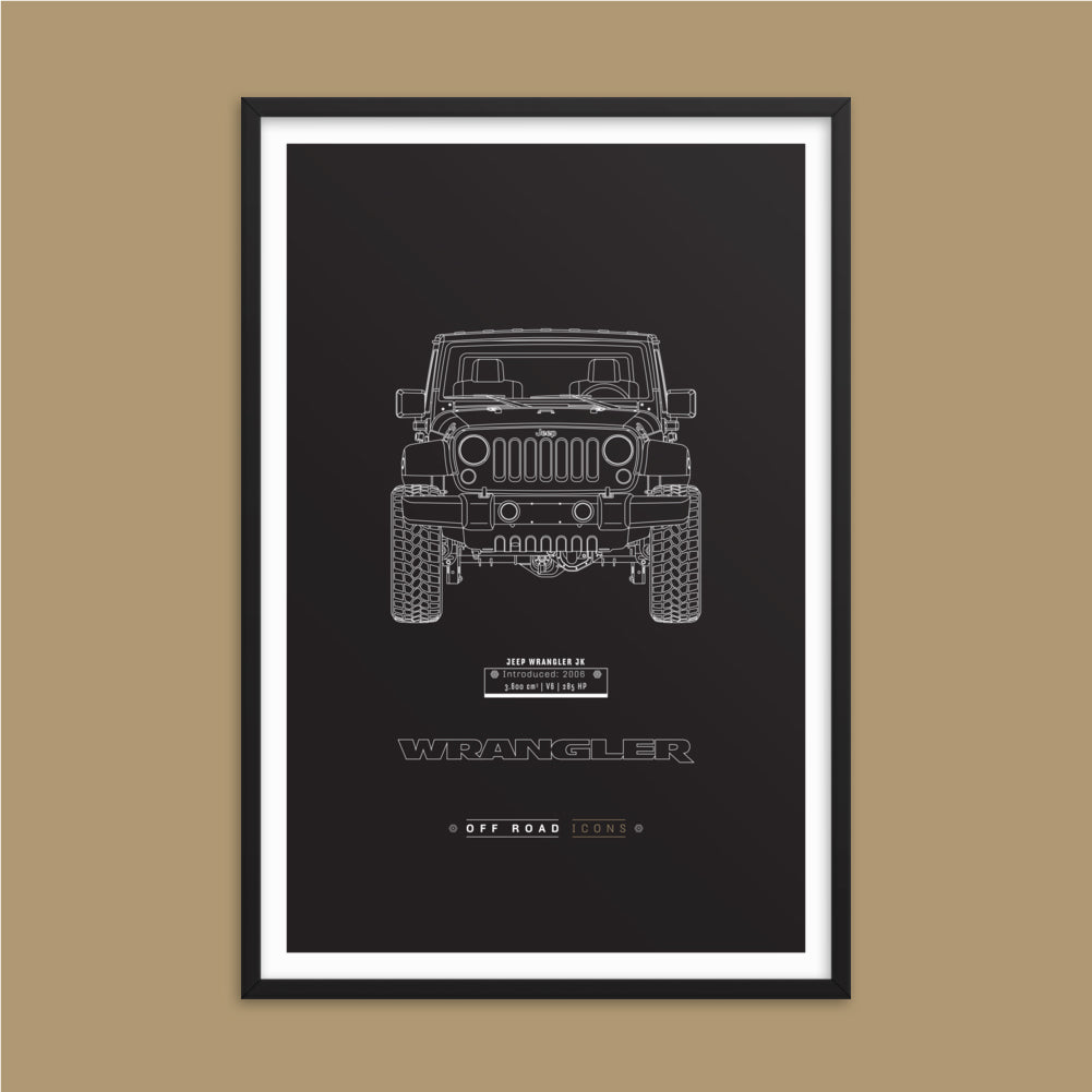 Wrangler, dark blueprint - Matte Framed poster – Off-road Icons