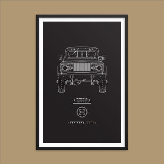 Kaiser Jeep, dark blueprint - Matte Framed poster